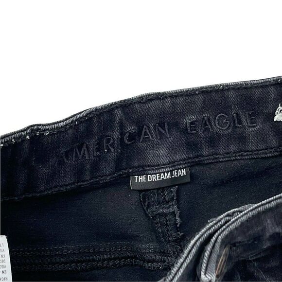 American Eagle Dream Fit Jeans Hi Rise Jegging Black Distressed Raw Hem Size 00 - Picture 6 of 8